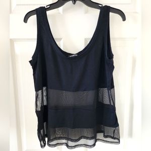 bebe Women's P/S  Black Oversized  Color Block Stretch Scoop Neck Tank Top